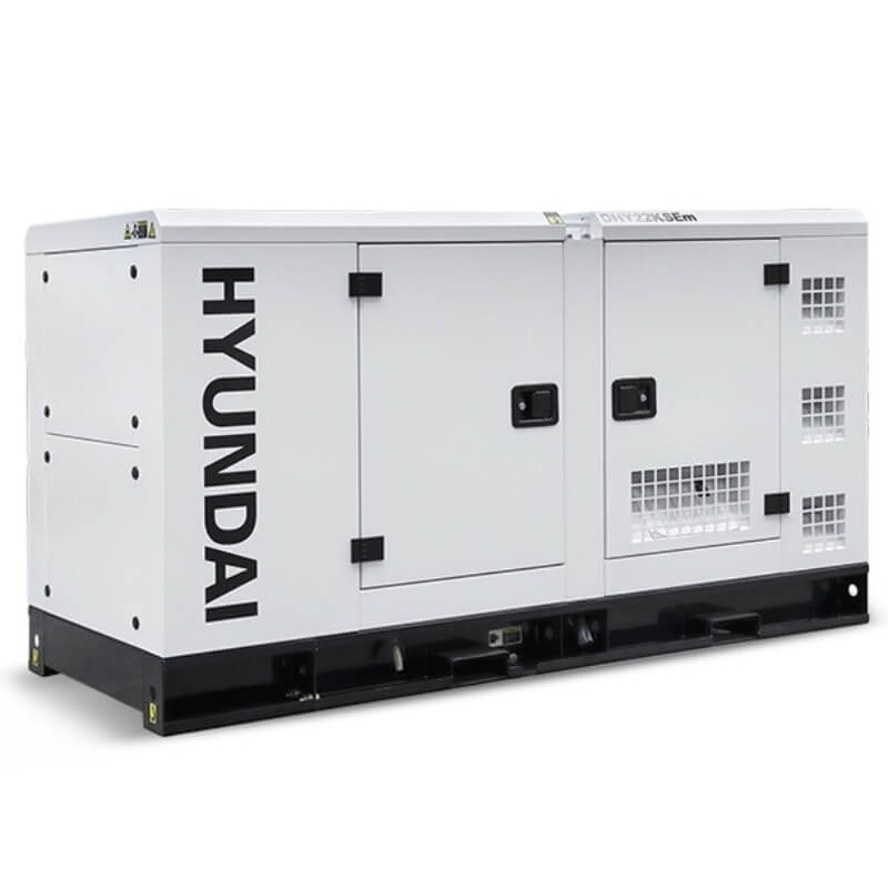 Hyundai 27.5kVA Single Phase Diesel Generator (Angular view of generator on  a white background. 