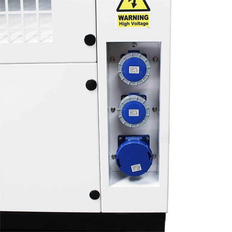 Hyundai 27.5kVA Single Phase Diesel Generator's blue coloured power outlets.