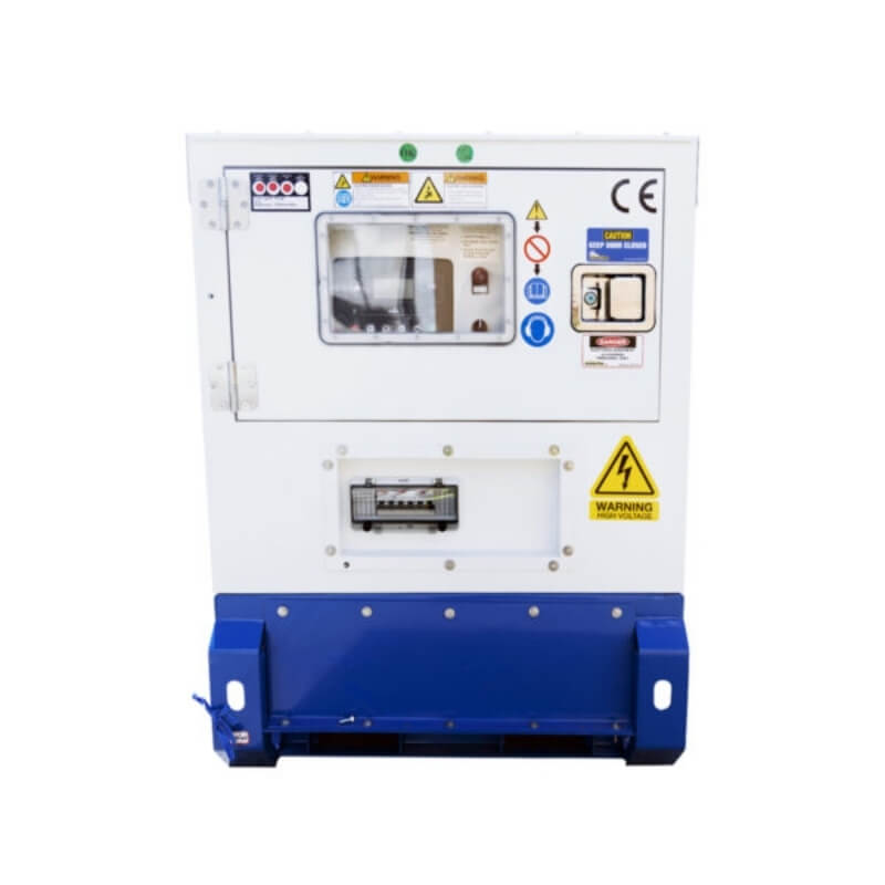 Hyundai 14kVA Three Phase Diesel Generator, back view. Image on white background.