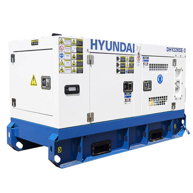 Angular view of Hyundai 22kVA Three Phase Diesel Generator, on a white background.