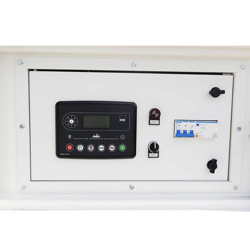 Hyundai 22kVA Three Phase Diesel Generator. Image showing  a digital screen of the generator with a white background.