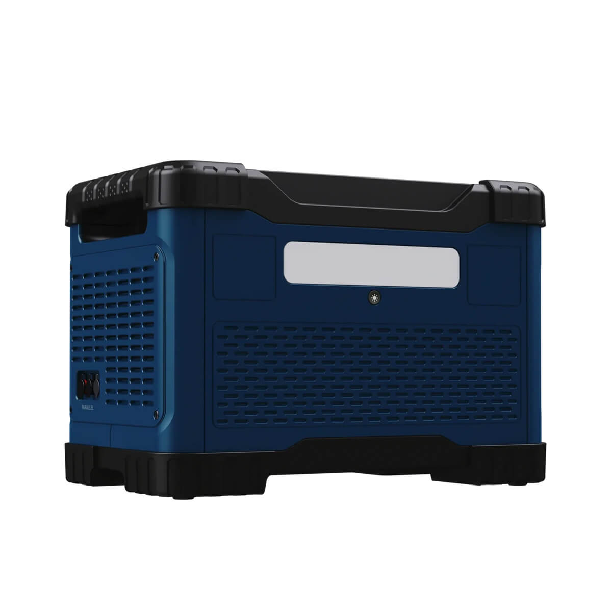 Hyundai 2400W Lithium Power Station  rear view of the portable power station and a side button.