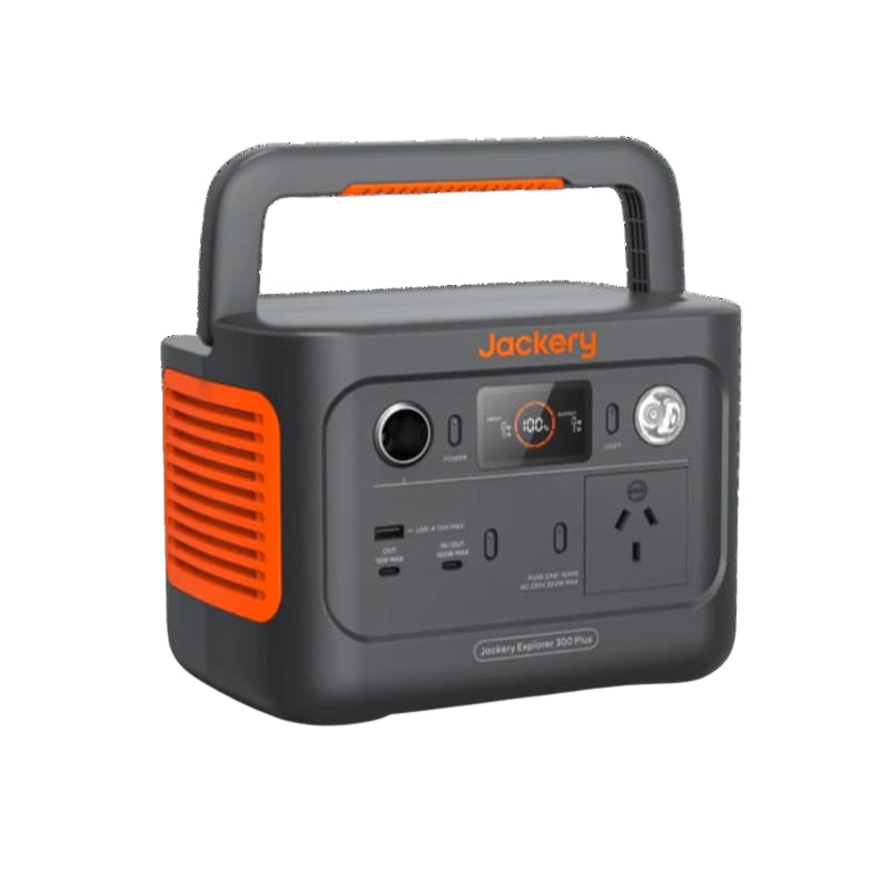 Jackery Explorer 300 Plus Portable Power Station angular view with handles up.