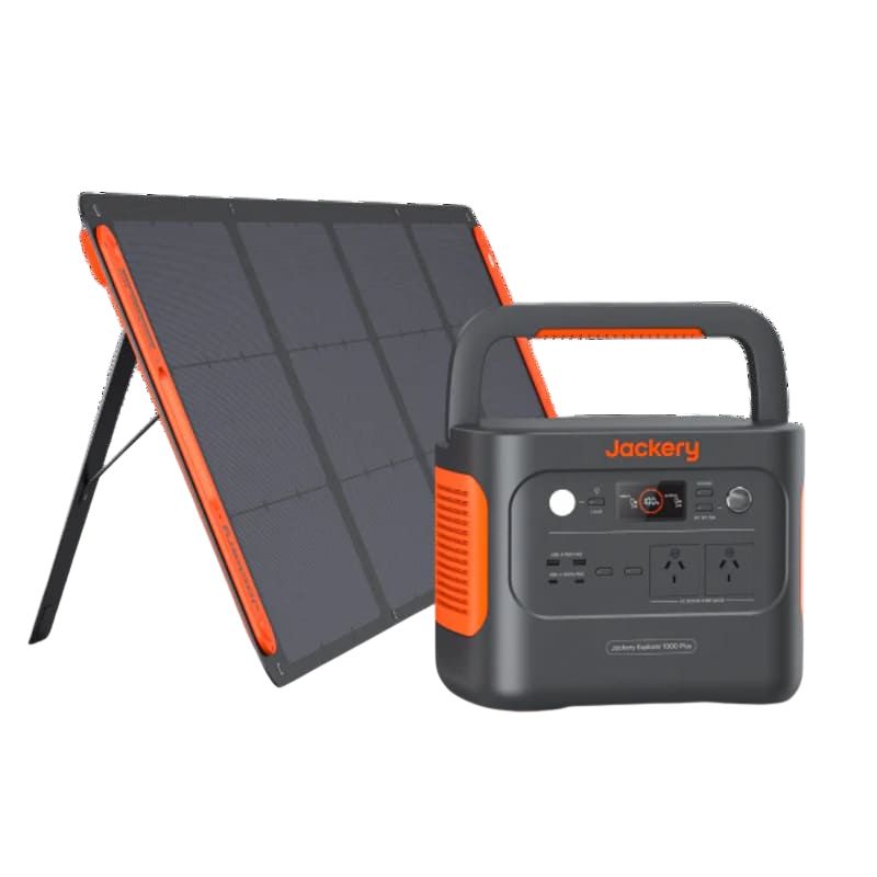 Jackery Solar Generator 1000 Plus with 200w panel on a white background.
