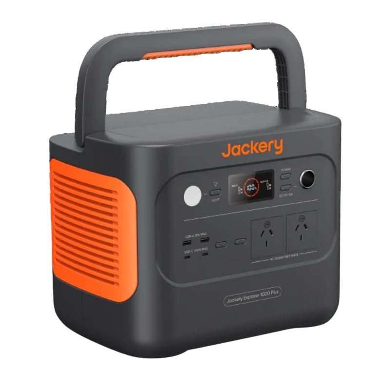 Jackery Solar Generator 1000 Plus with handles up, on a white background.