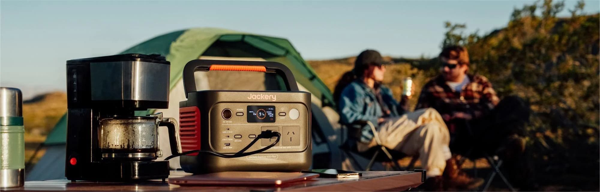 Solar Generator 600 Plus (Explorer 600 Plus + SolarSaga 100W x1) - explorer 600 Plus set on a table during camping