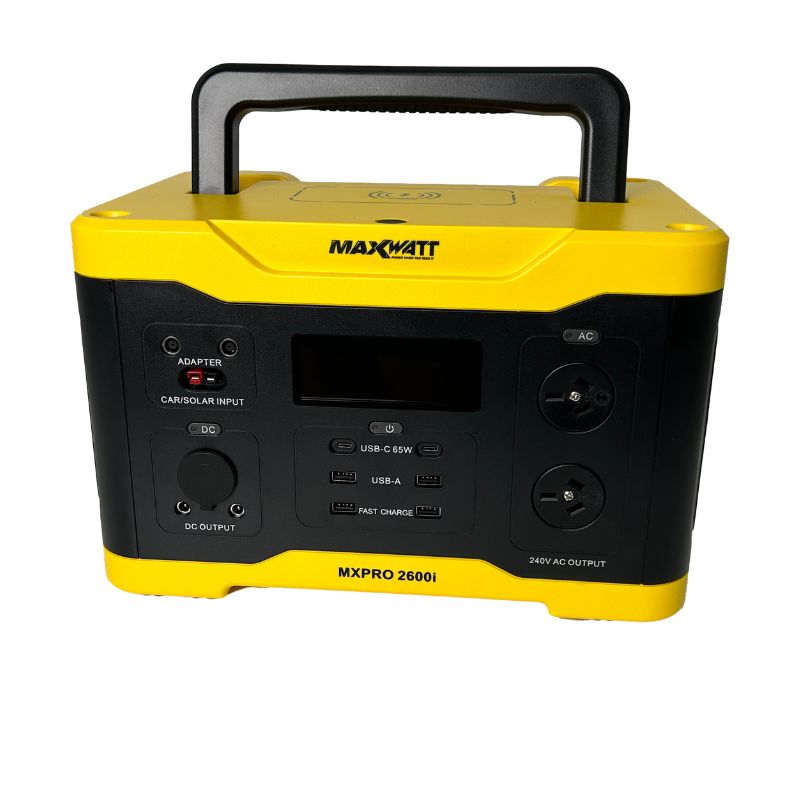MaxWatt MXPRO2600I 1300W Portable Power Station with raised handle.