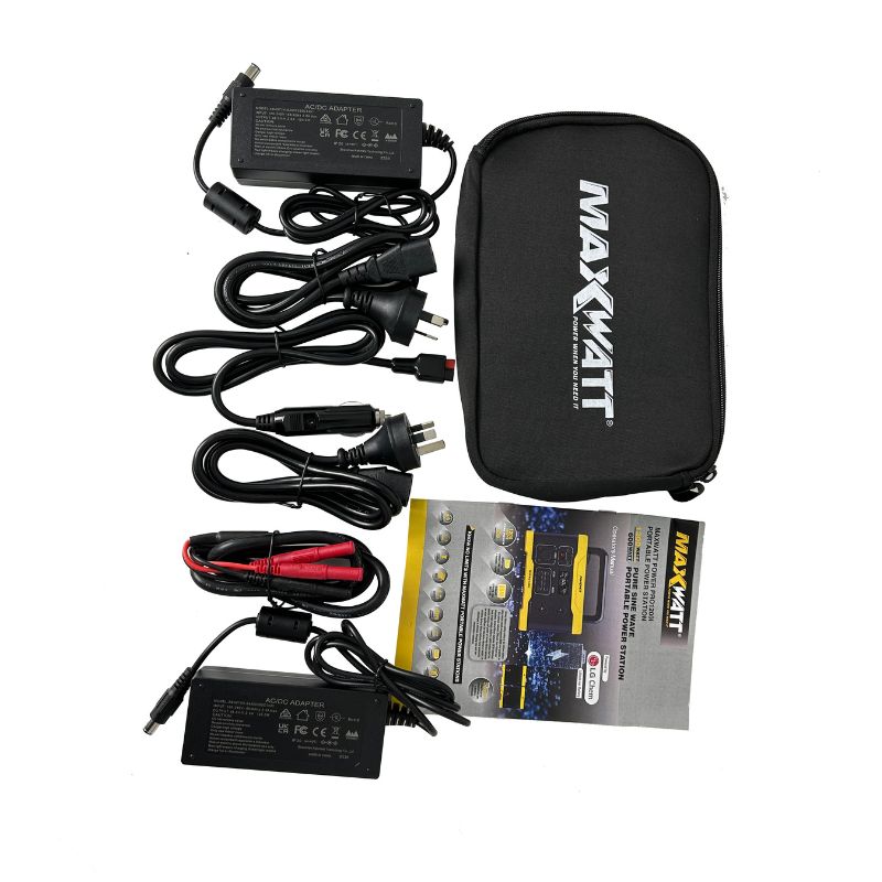 MaxWatt MXPRO2600I 1300W Portable Power Station's accessories.