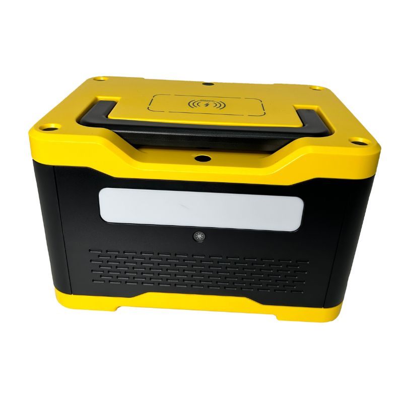 MaxWatt MXPRO2600I 1300W Portable Power Station rear view with lowered handle.