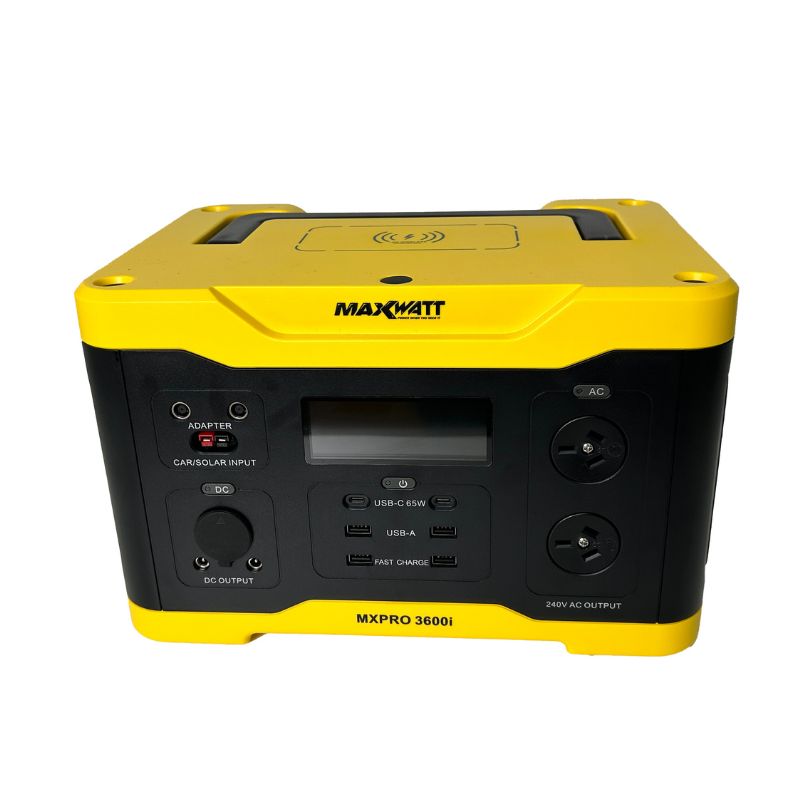 MaxWatt MXPRO3600I 1800W Portable Power Station placed on a white background.