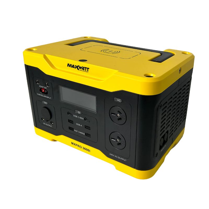MaxWatt MXPRO3600I 1800W Portable Power Station angular view.