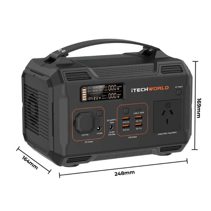 PS300 Portable Lithium Power Station Right View with dimensions