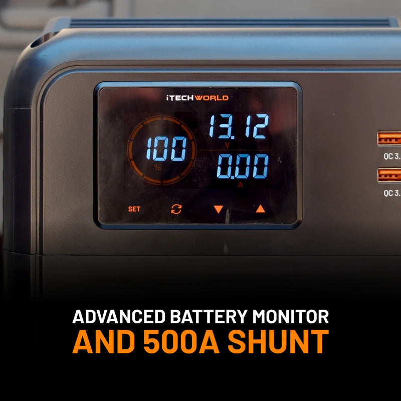 Premium GoFurther Dual Battery System with iTECHDCDC40 Battery Charger and iTECH120X PRO Lithium Battery with Bluetooth - battery monitor display.