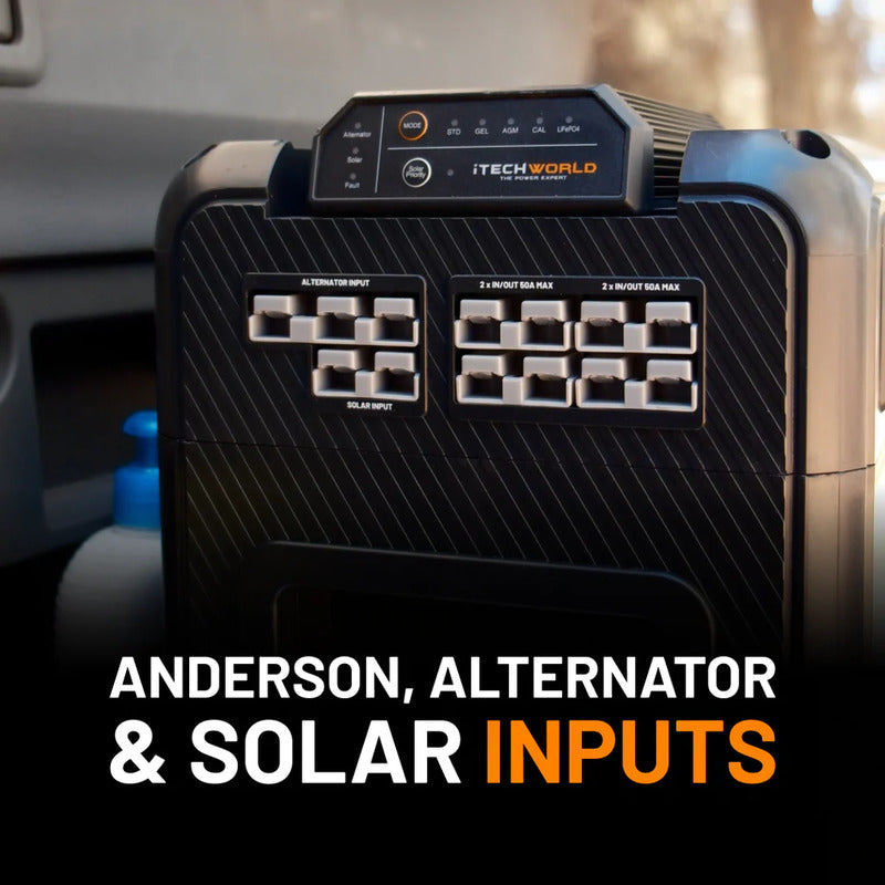 Premium GoFurther Dual Battery System with iTECHDCDC40 Battery Charger and iTECH120X PRO Lithium Battery with Bluetooth - back of battery pack.