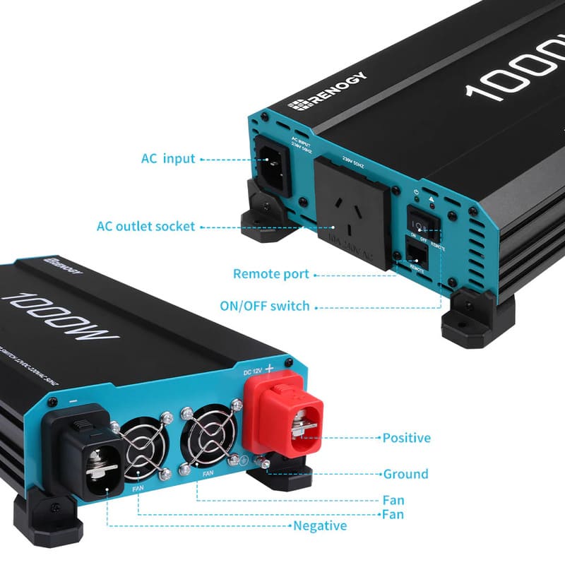 Renogy 1000W 12V to 230V/240V Pure Sine Wave Inverter (with UPS Function)-labelling