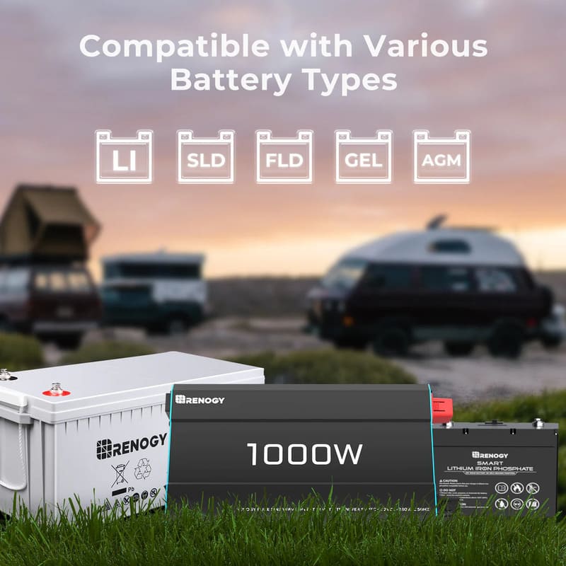 Renogy 1000W 12V to 230V/240V Pure Sine Wave Inverter (with UPS Function)-battery types compatibility