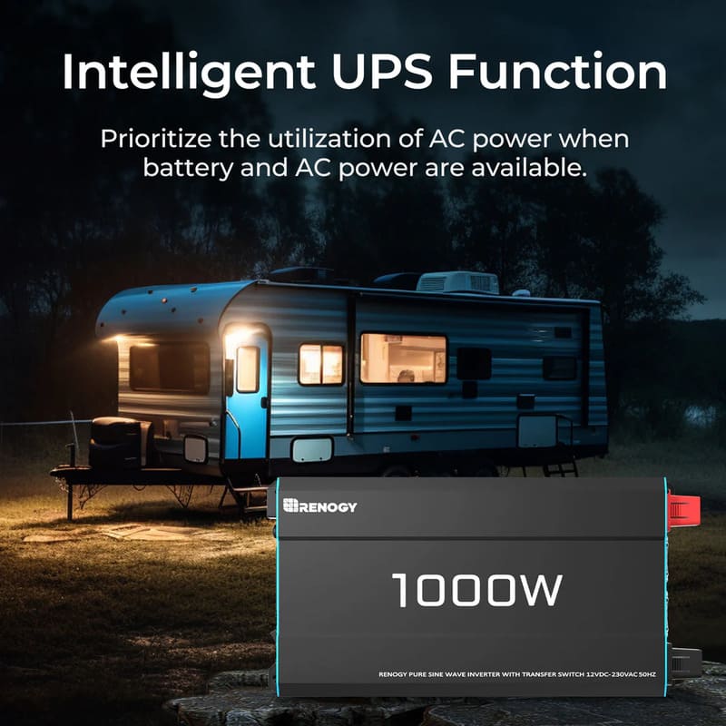 Renogy 1000W 12V to 230V/240V Pure Sine Wave Inverter (with UPS Function)- intelligent ups function
