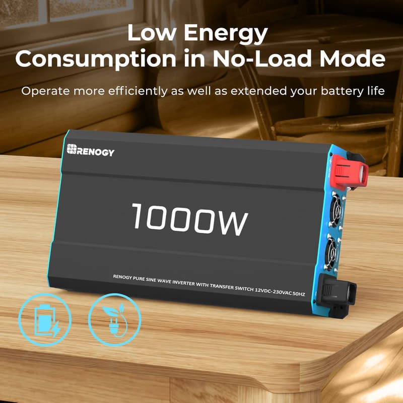 Renogy 1000W 12V to 230V/240V Pure Sine Wave Inverter (with UPS Function)- low energy consumption
