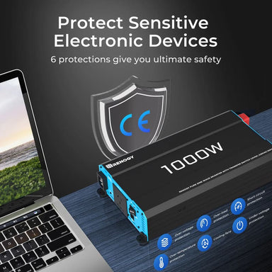Renogy 1000W 12V to 230V/240V Pure Sine Wave Inverter (with UPS Function)-protect sensitive electronic devices