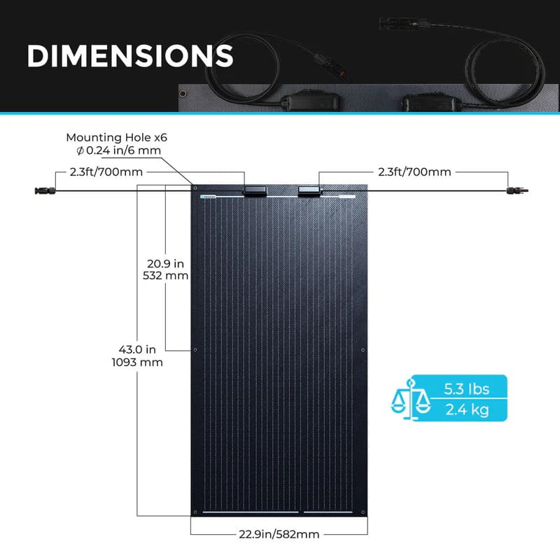 Renogy 100W Black Division Lightweight Monocrystalline Solar Panel-Dimension