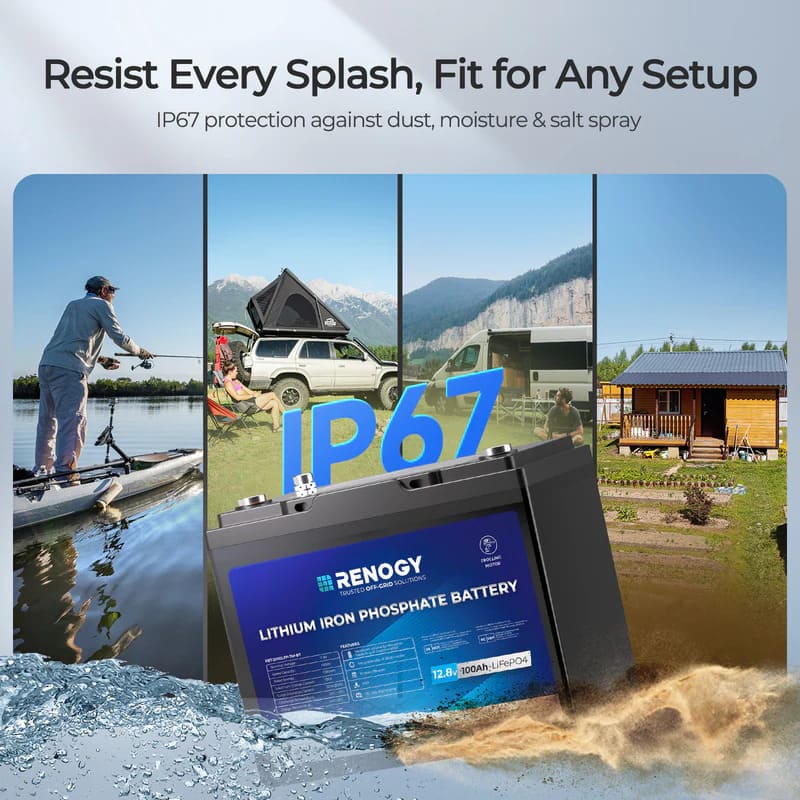 Renogy 12V 100Ah Trolling Motor Group 24 LiFePO4 Battery w/ Bluetooth-IP67 display