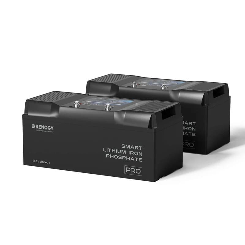 Renogy 12V 200Ah Pro Deep Cycle Lithium Iron Phosphate Battery w/ Bluetooth & Self-Heating- 200A batteries 2pcs on white background