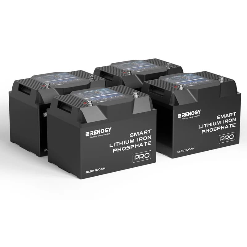 Renogy 12V 200Ah Pro Deep Cycle Lithium Iron Phosphate Battery w/ Bluetooth & Self-Heating, 4 pcs of 100A batteries