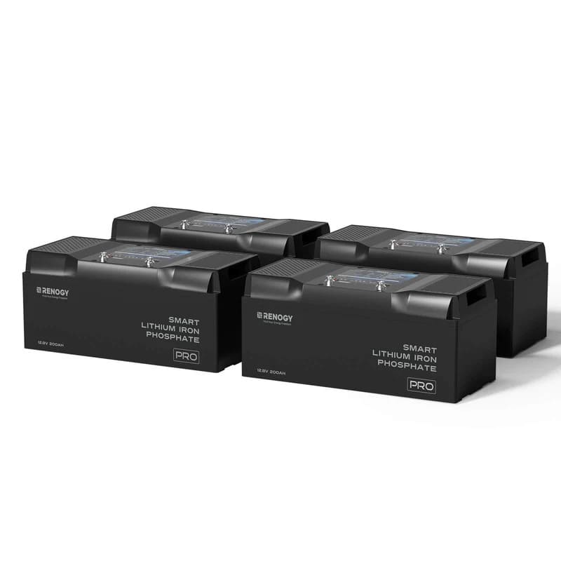 Renogy 12V 200Ah Pro Deep Cycle Lithium Iron Phosphate Battery w/ Bluetooth & Self-Heating, 4pcs of 200A batteries