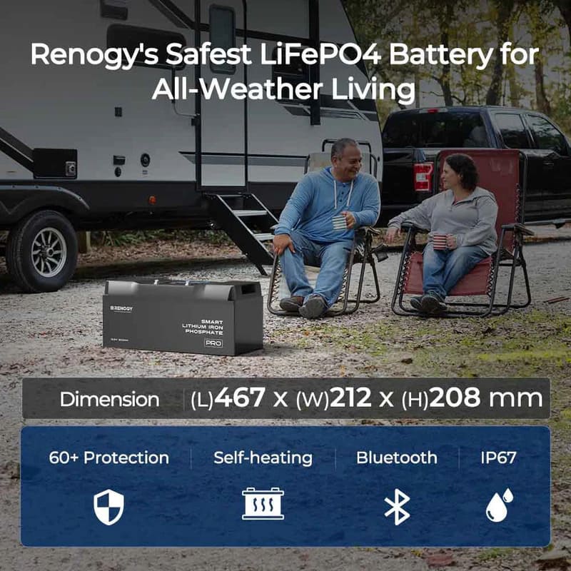 Renogy 12V 200Ah Pro Deep Cycle Lithium Iron Phosphate Battery w/ Bluetooth & Self-Heating, battery dimensions
