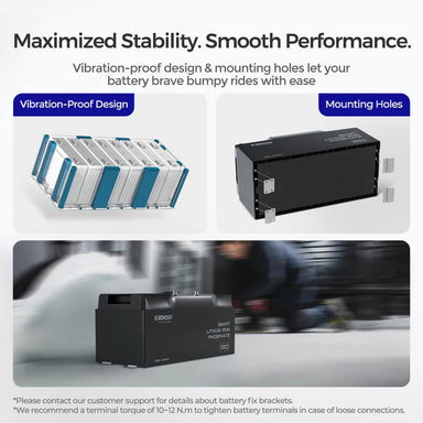 Renogy 12V 200Ah Pro Deep Cycle Lithium Iron Phosphate Battery w/ Bluetooth & Self-Heating-vibration-proof design and mounting holes