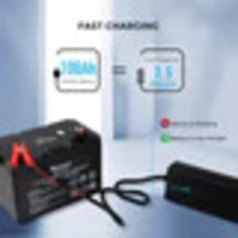 Renogy 12V 20A AC to DC Lithium Iron Phosphate Battery Charger-connected to a battery