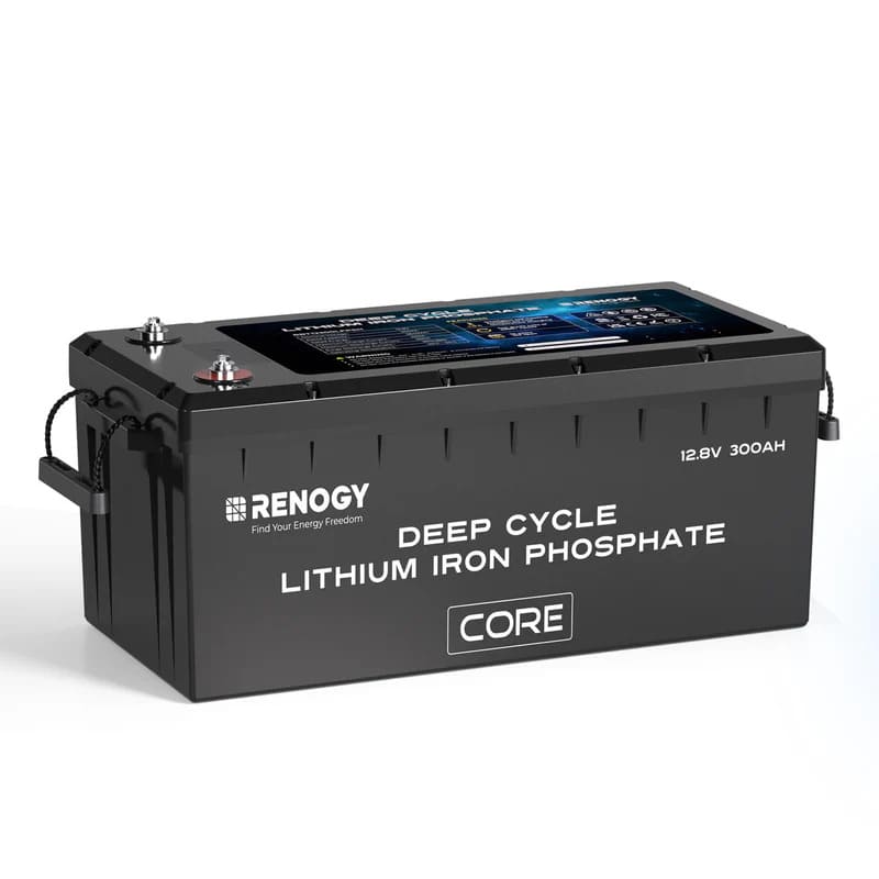 Renogy 12V 300Ah Core Series Deep Cycle Lithium Iron Phosphate Battery w/ Self-Heating-1 battery on white background