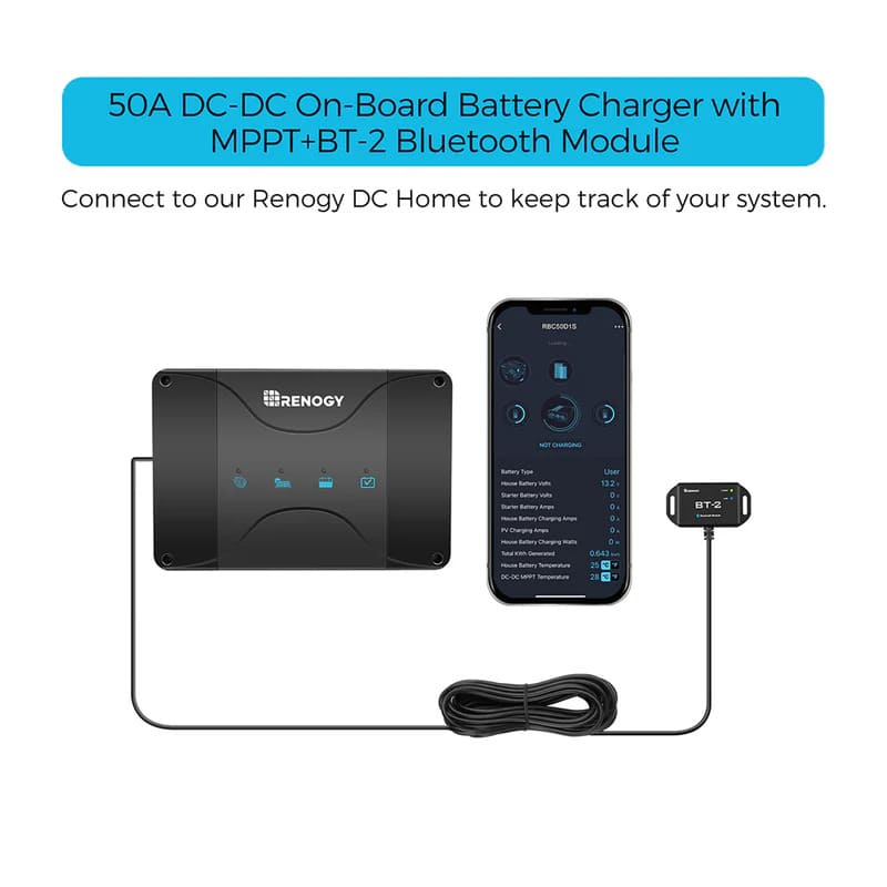 Renogy 12V 30/50A DC-DC On-Board Battery Charger with MPPT +BT-2 Bluetooth Module