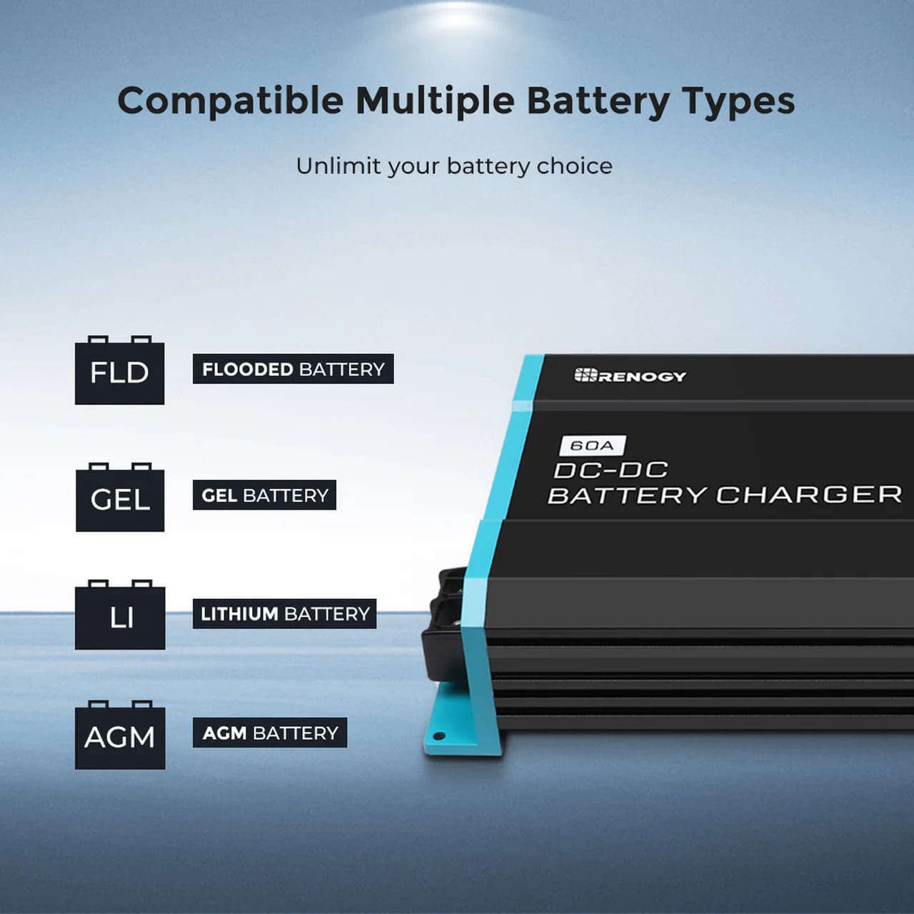 Renogy 12V 60A DC to DC Battery Charger -compatible with multiple batteries