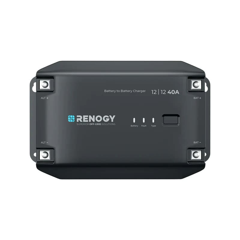 Renogy 12V 20/40A DC to DC Battery Charger -40A on a white bg