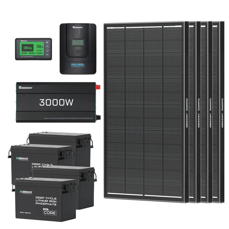Renogy 15.36kWh Off-Grid Power Kit | 3000W Inverter, 60A MPPT on a white bg