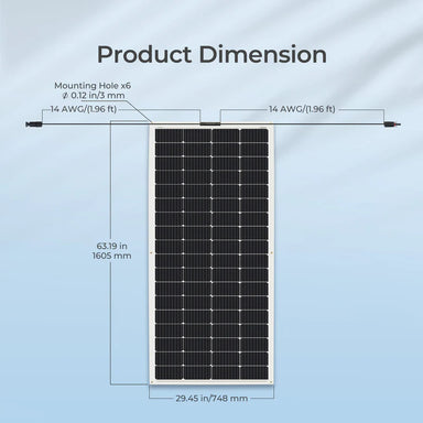 Renogy 200 Watt 12 Volt Flexible and Lightweight Monocrystalline Solar Panel-Product Dimensions
