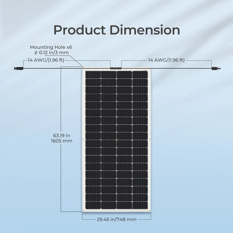 Renogy 200 Watt 12 Volt Flexible and Lightweight Monocrystalline Solar Panel-Product Dimension