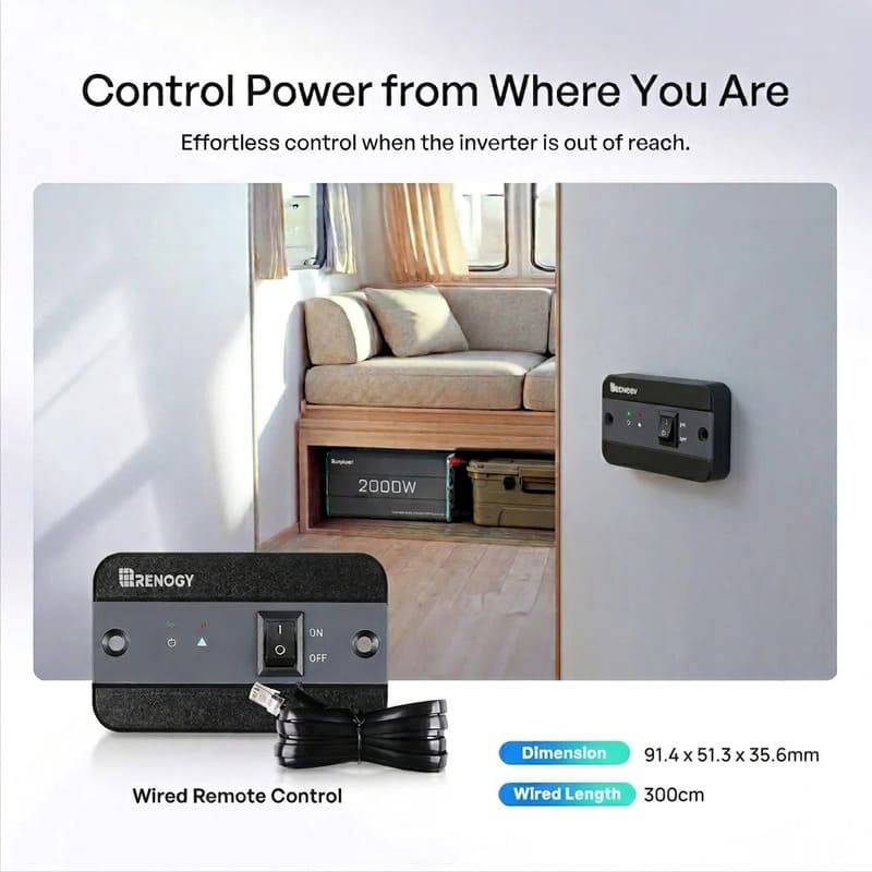 Renogy 2000W 12V to 230V/240V Pure Sine Wave Inverter (with UPS Function)-control power from where you are
