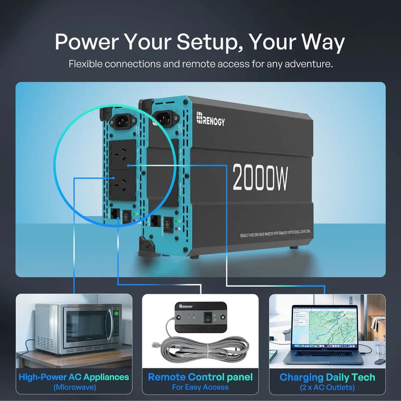 Renogy 2000W 12V to 230V/240V Pure Sine Wave Inverter (with UPS Function)-power your setup