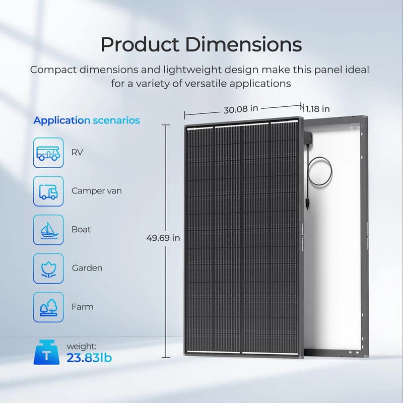 Renogy 200W ShadowFlux Anti-Shading N-Type Solar Panel- products dimensions