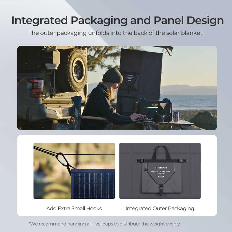 Renogy 200W Solar Panel Blanket- integrated packaging and panel design