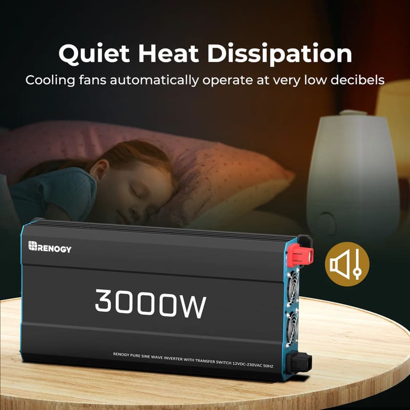 Renogy 3000W 12V to 230V/240V Pure Sine Wave Inverter (with UPS Function)-quiet heat dissipation