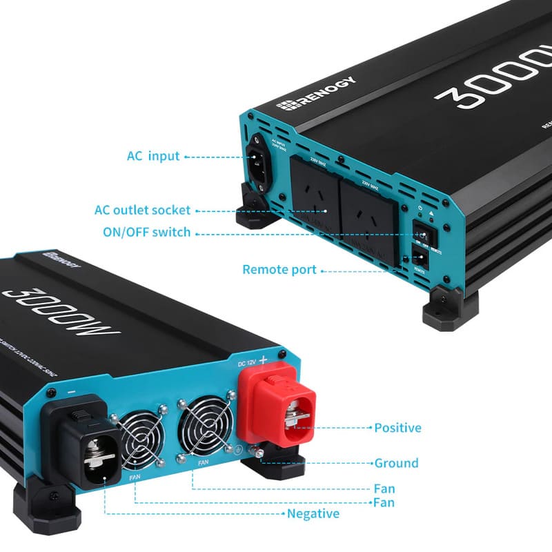 Renogy 3000W 12V to 230V/240V Pure Sine Wave Inverter (with UPS Function)-labelling