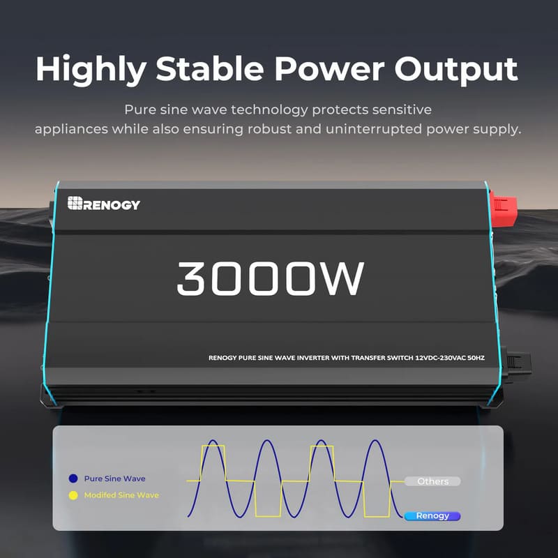 Renogy 3000W 12V to 230V/240V Pure Sine Wave Inverter (with UPS Function)-highly stable power output