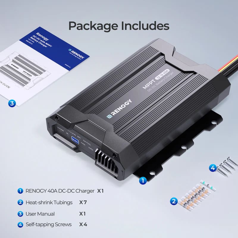 Renogy 40A DC-DC Battery Charger with MPPT - package contents