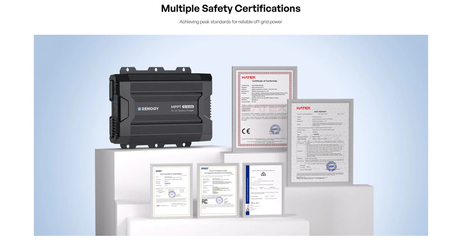 Renogy 40A DC-DC Battery Charger with MPPT - certifications