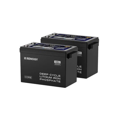 Renogy 48V 50Ah Core Series Deep Cycle Lithium Iron Phosphate Battery-2 pcs on a white bg