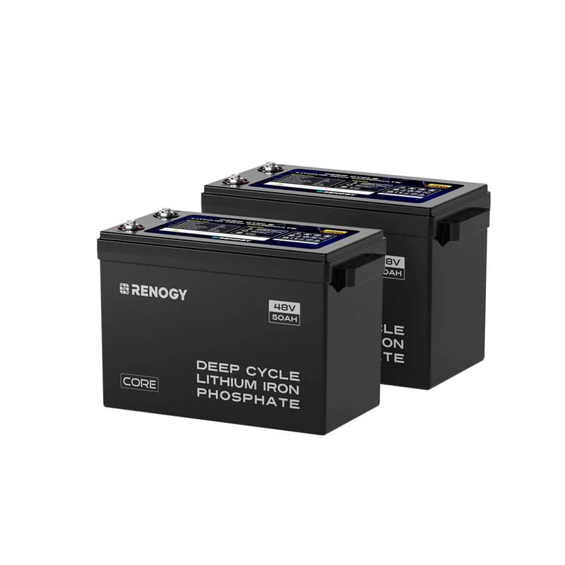 Renogy 48V 50Ah Core Series Deep Cycle Lithium Iron Phosphate Battery-2 pcs on a white bg