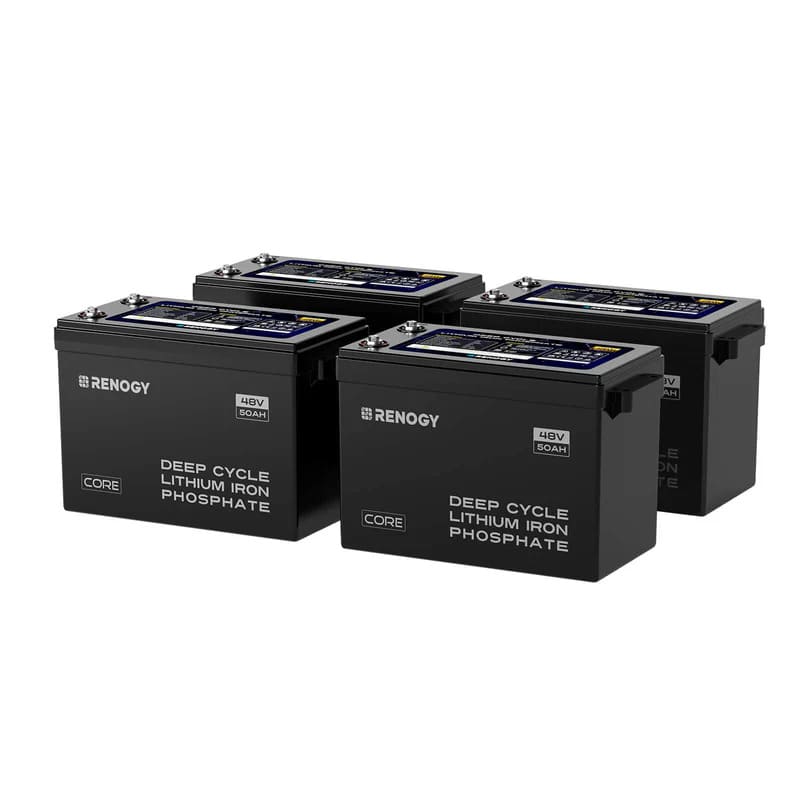 Renogy 48V 50Ah Core Series Deep Cycle Lithium Iron Phosphate Battery-4pcs on a white bg